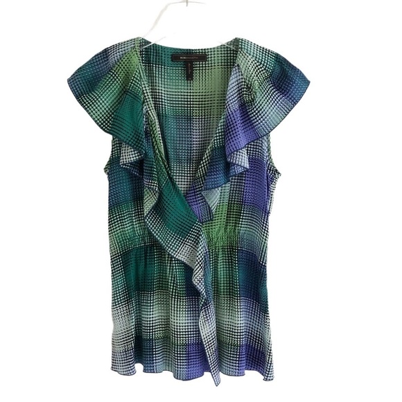 BCBGMAXAZRIA Silk Ruffled Blouse Blue Green XS - Picture 1 of 12